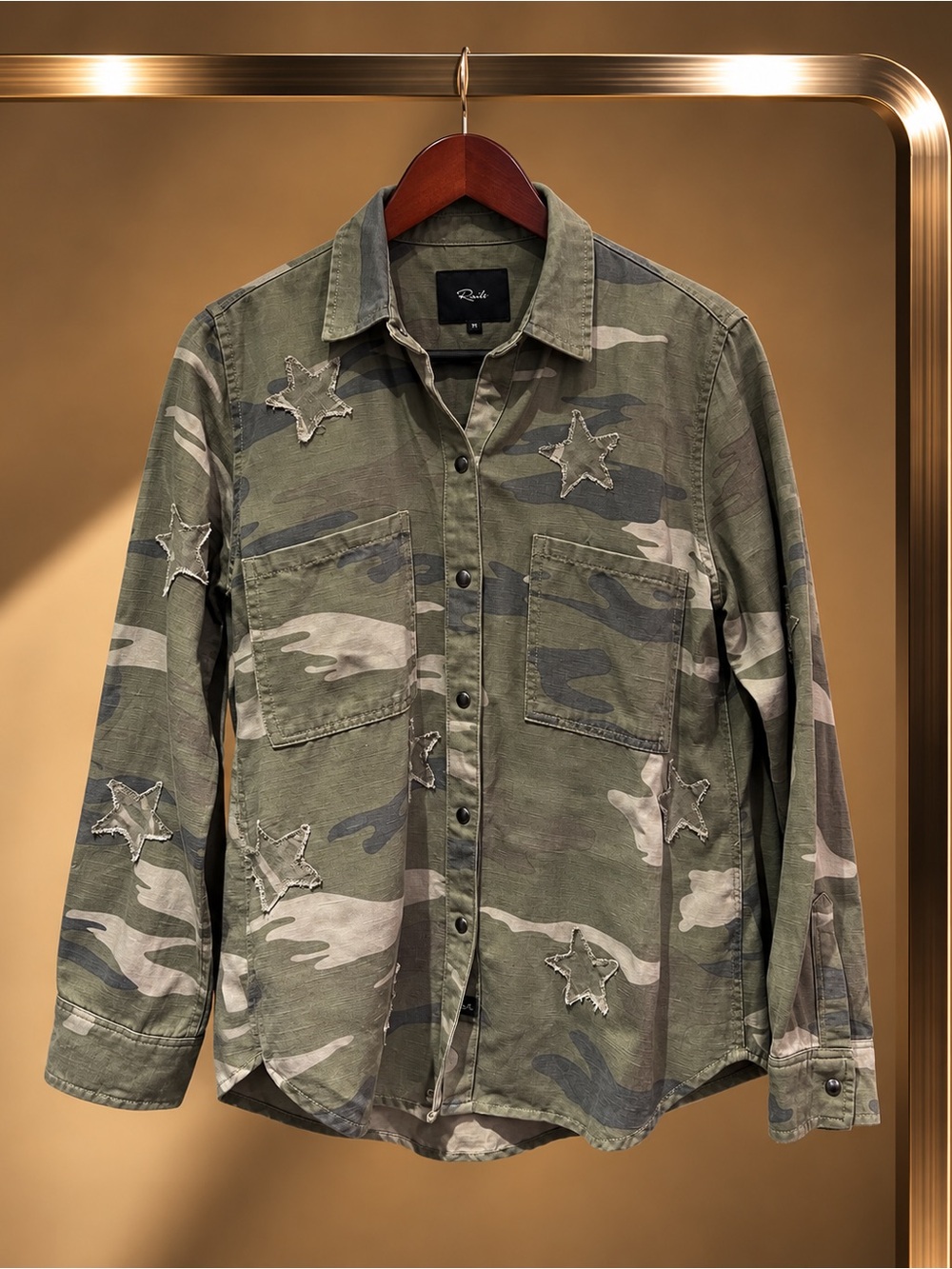 Rails Marcel Sage Camo With Stars Snap Front Shirt Jacket Y2K Camo XS